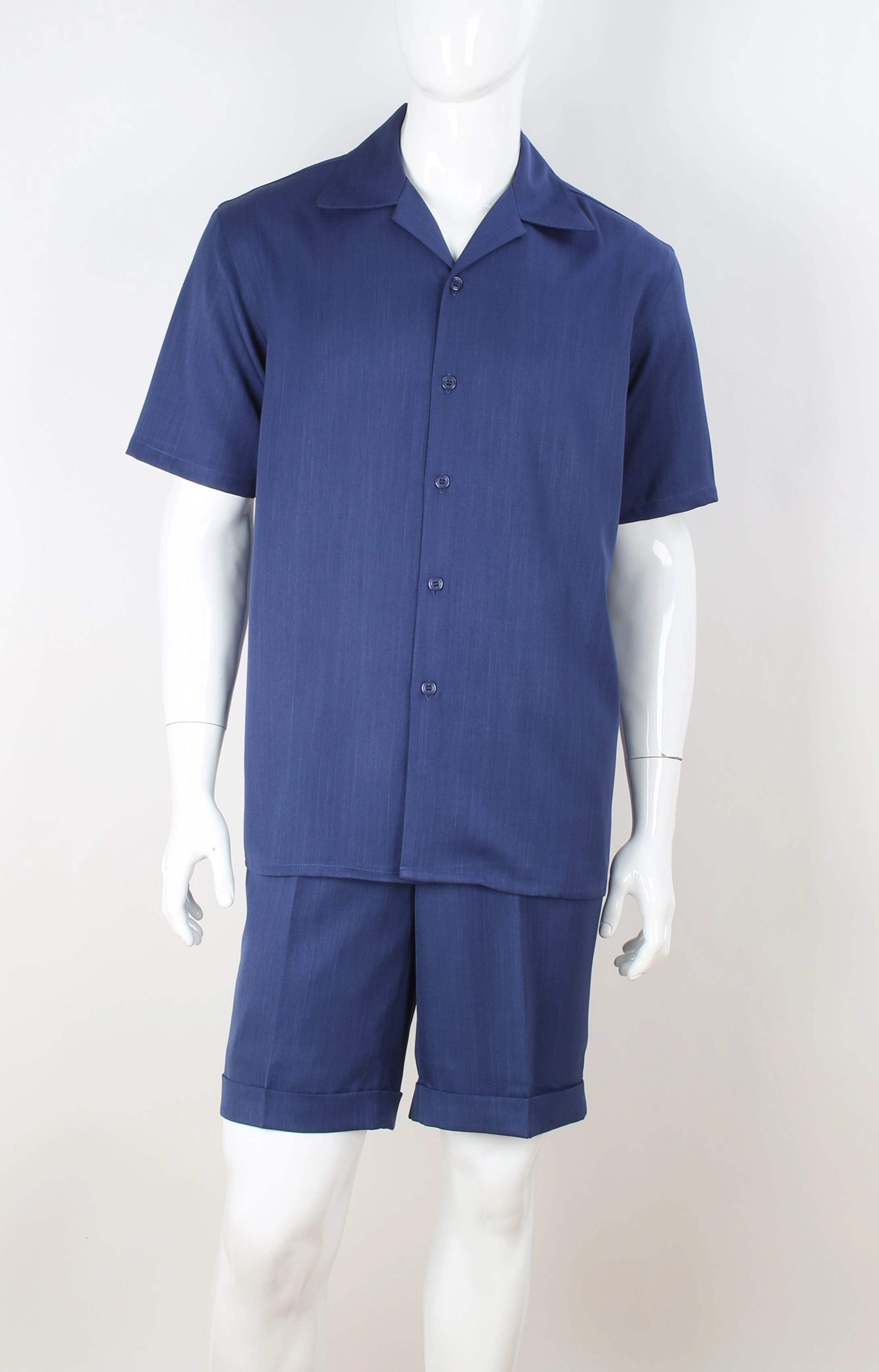 Ensemble Homme 2 Pièces Bleu Marine & Chemise Rayée – Élégance Décontractée T2069.