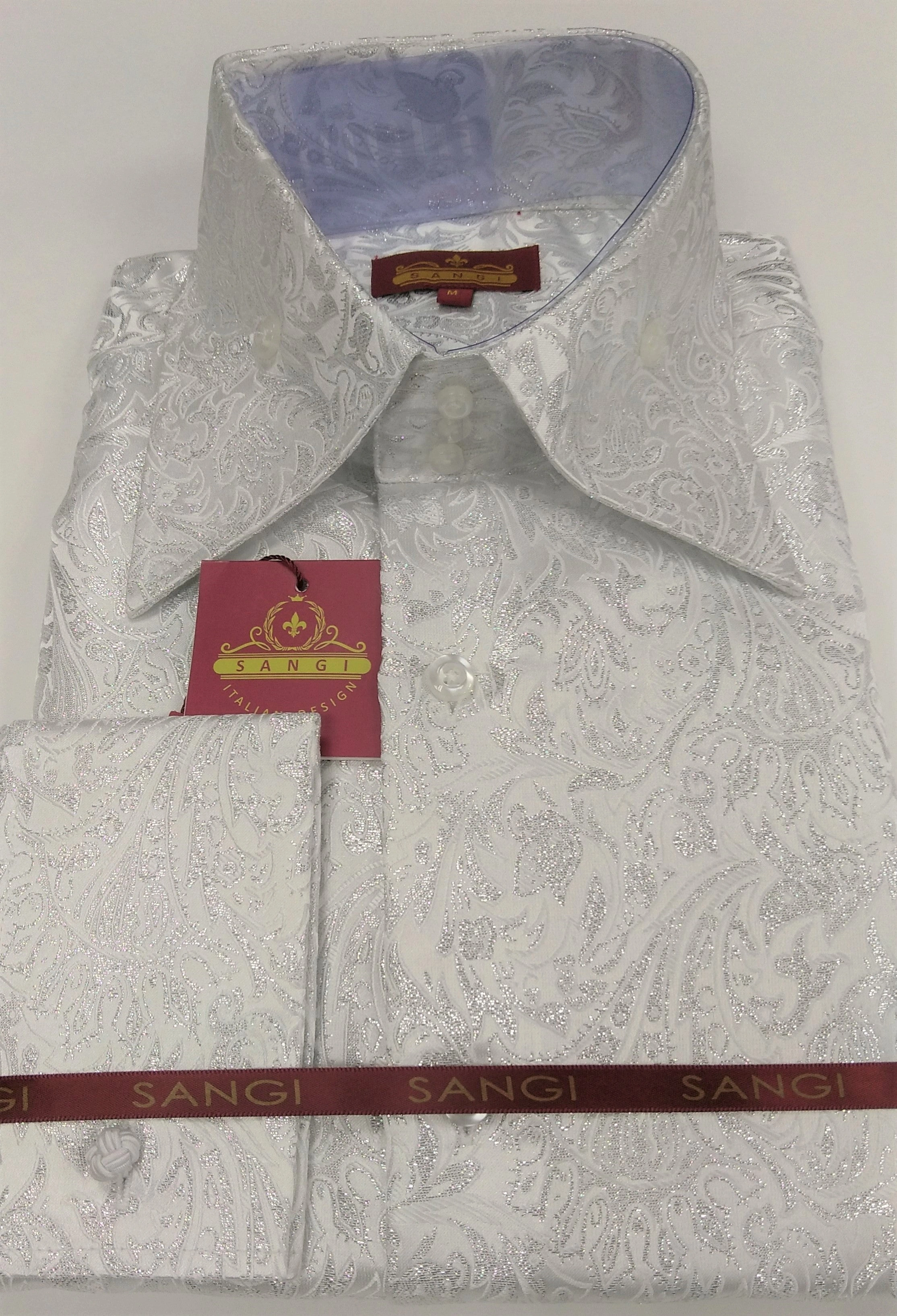 Chemise homme SANGI MILAN Argent & Ivoire : Soie Jacquard & Col Haut, Élégance assurée.